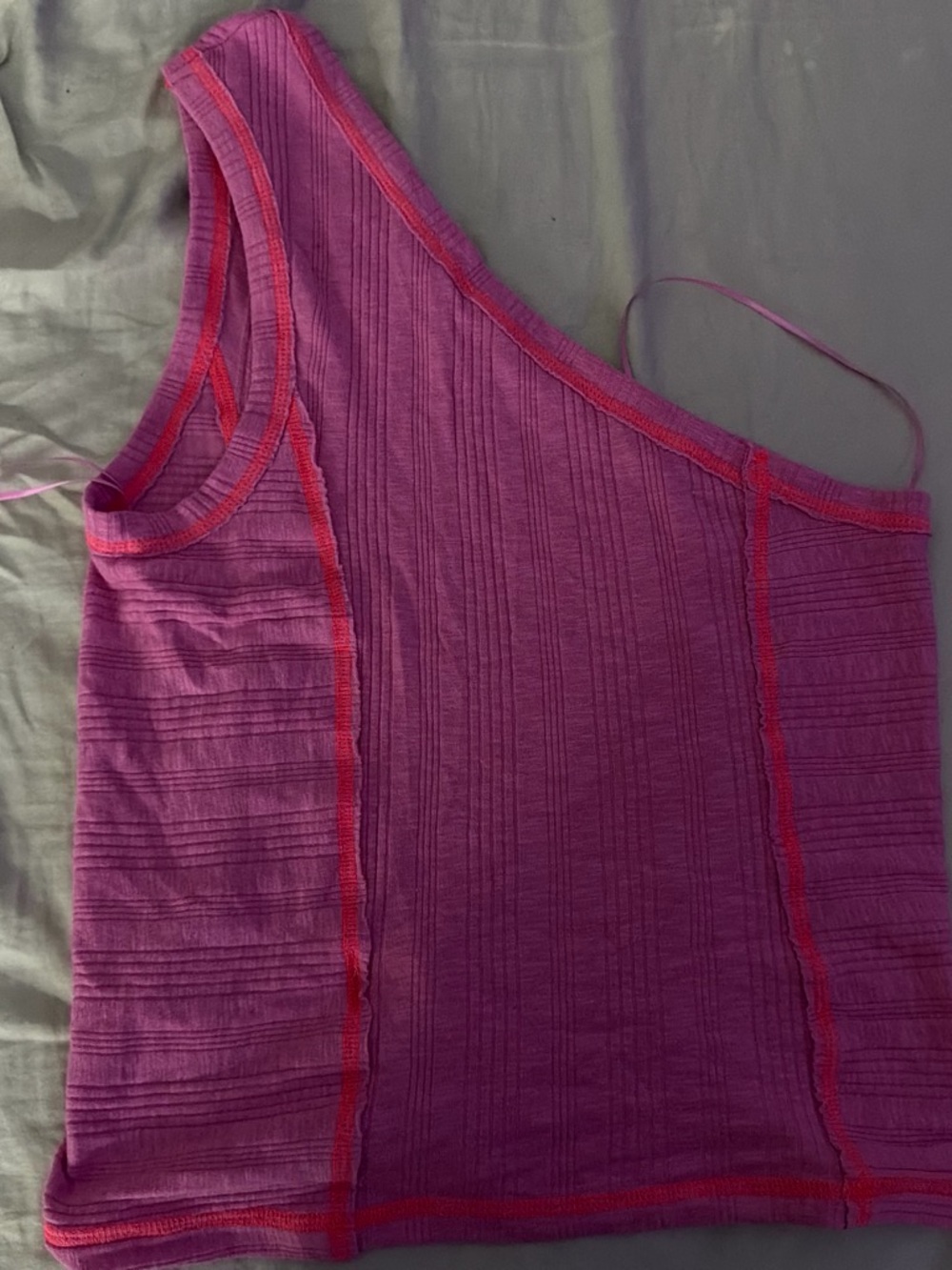 Anthropologie One-Shoulder Ribbed Tank Top - Magenta with Pink Trim